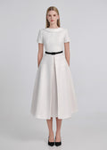 Pleated Tweed Flare Midi Dress
